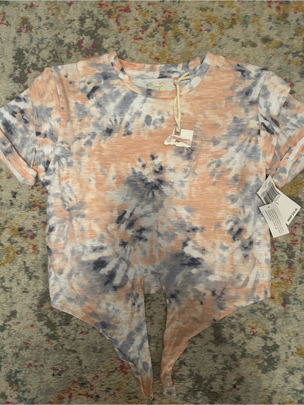Jessica Simpson Peach and Gray Tie-Dye Front-Tie Tee
